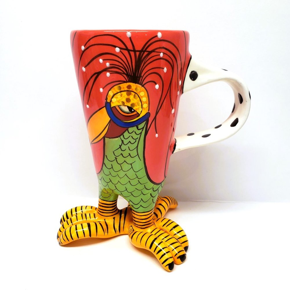 Red Bird Footed Mug 2004 Swak Lynda Corneille Coffee Goofy Feet Tall READ